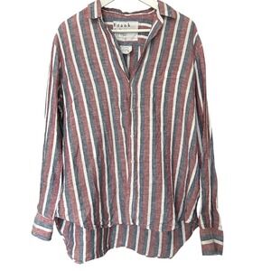 Frank & Eileen 'Eileen' Shirt Womens Large 100% Linen Striped Pocket Button Up